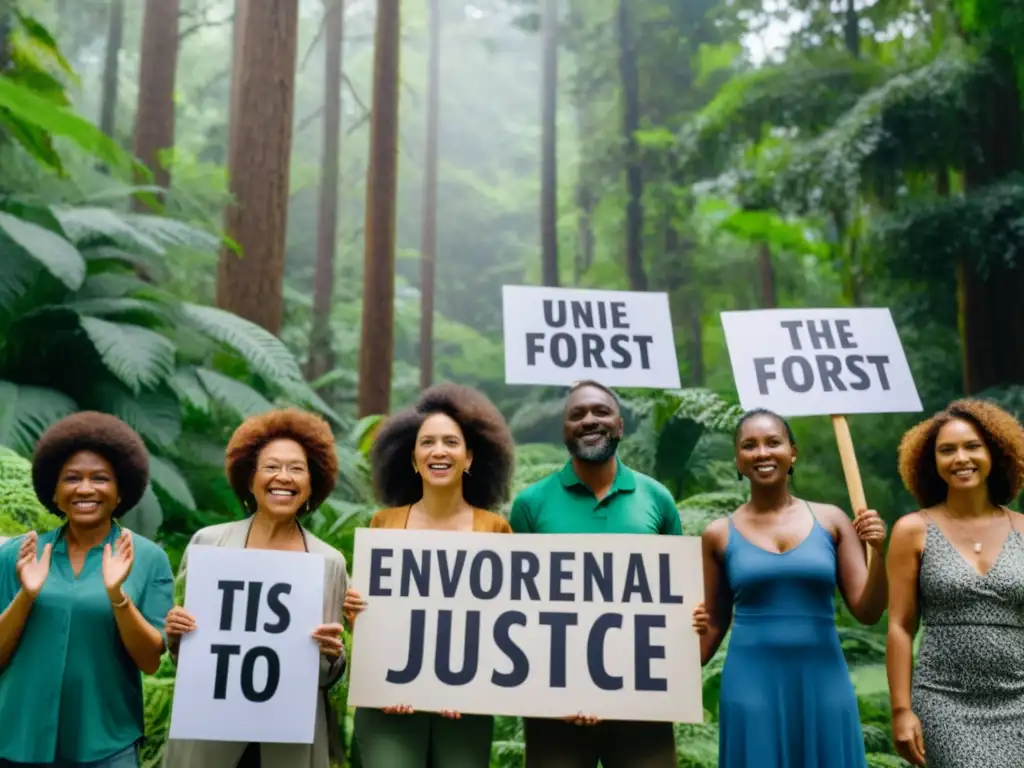 Grupo diverso aboga por derechos humanos y cooperación internacional en bosque exuberante