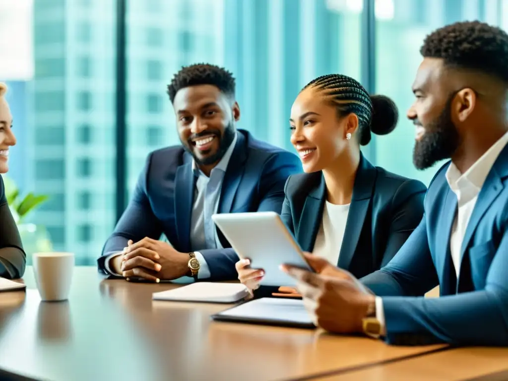 Conversación ética: colaboración y compromiso en el trabajo Grupo diverso de empleados debatiendo ética empresarial en una atmósfera colaborativa