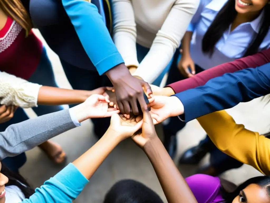 Grupo diverso de estudiantes participando en una animada discusión sobre derechos humanos en un entorno educativo innovador