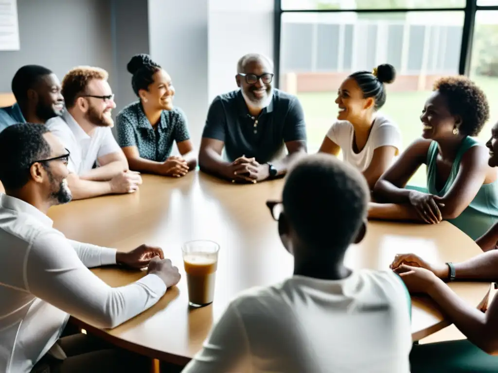 Grupo diverso planeando iniciativas de inclusión social en una sociedad postconflicto