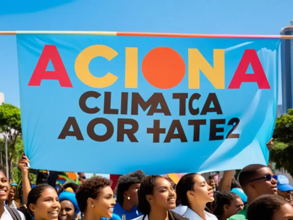 Grupo diverso de jóvenes se prepara para la marcha en protesta por la acción climática, sosteniendo pancartas con mensajes poderosos