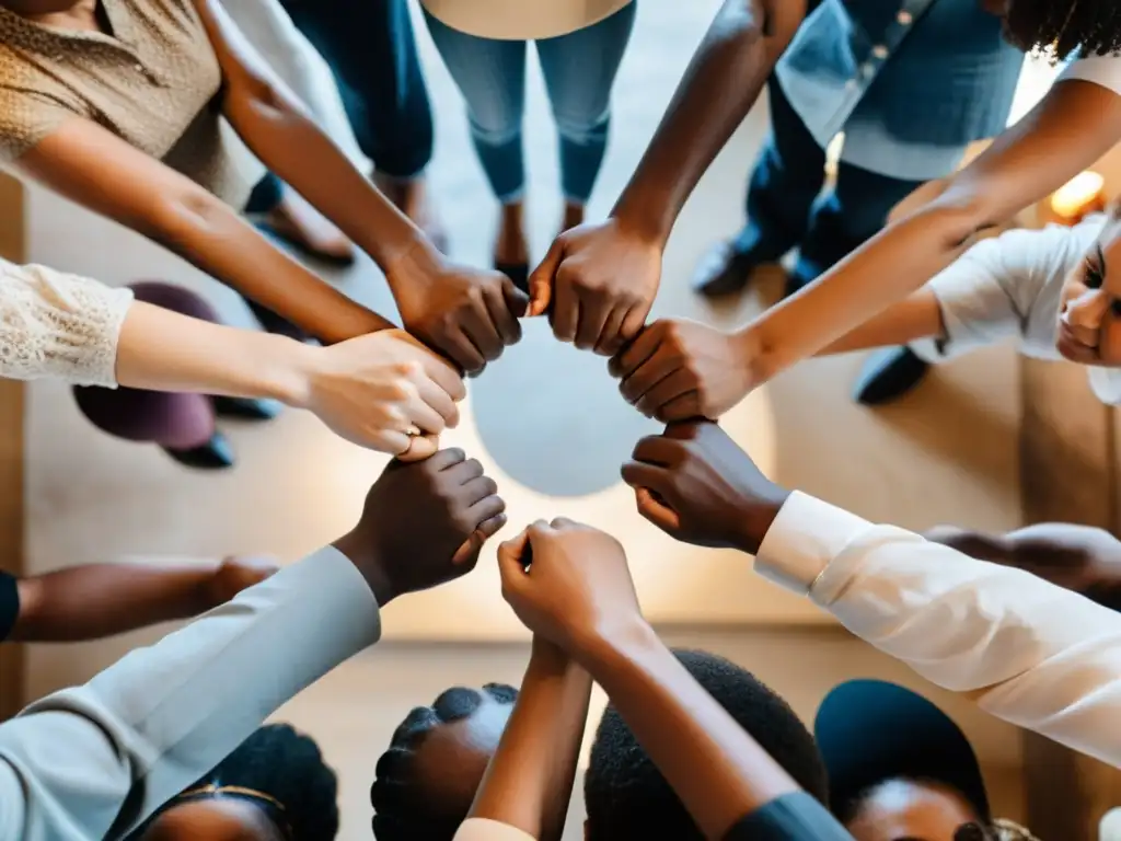 Grupo diverso protegiendo lugar de culto con determinación y solidaridad