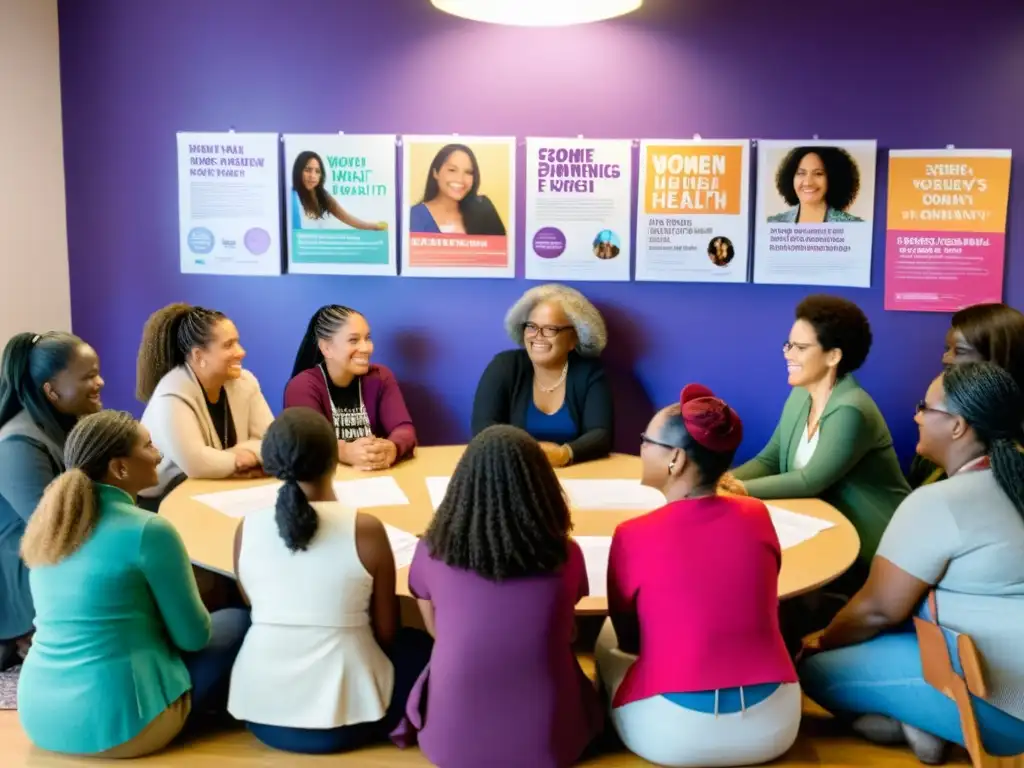 Grupo diverso de mujeres participando en una conversación significativa sobre la salud de la mujer