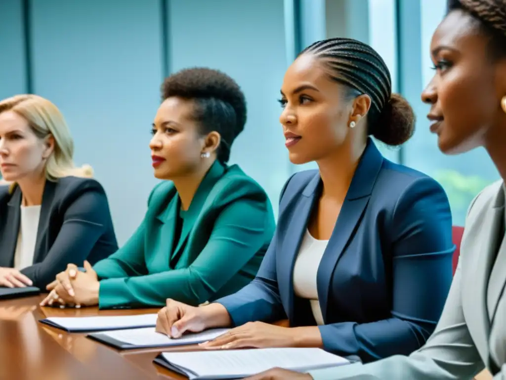 Grupo diverso de mujeres profesionales en una intensa discusión con gestos enfáticos