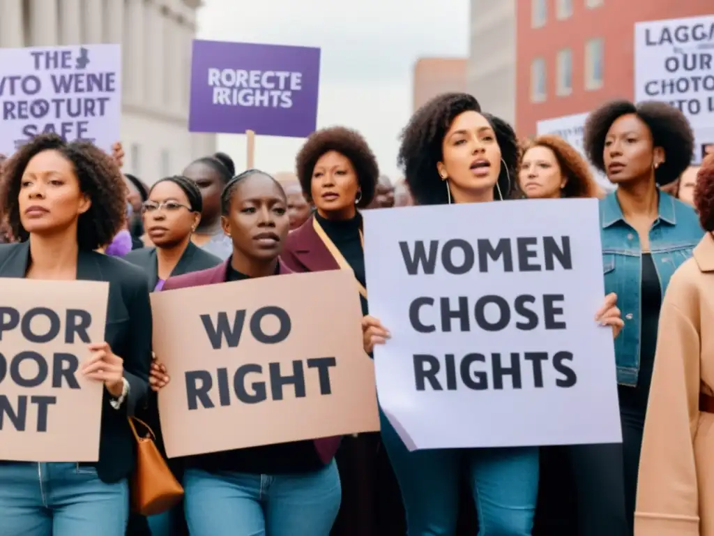 Grupo diverso de mujeres en protesta por los derechos feministas y acceso al aborto seguro y legal