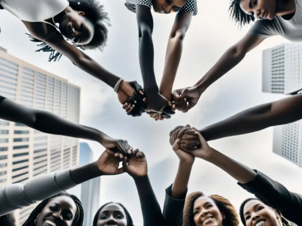 Mujeres unidas contra la violencia: solidaridad en la ciudad Un grupo diverso de mujeres se unen en solidaridad, expresando determinación y unidad en la lucha contra la violencia de género