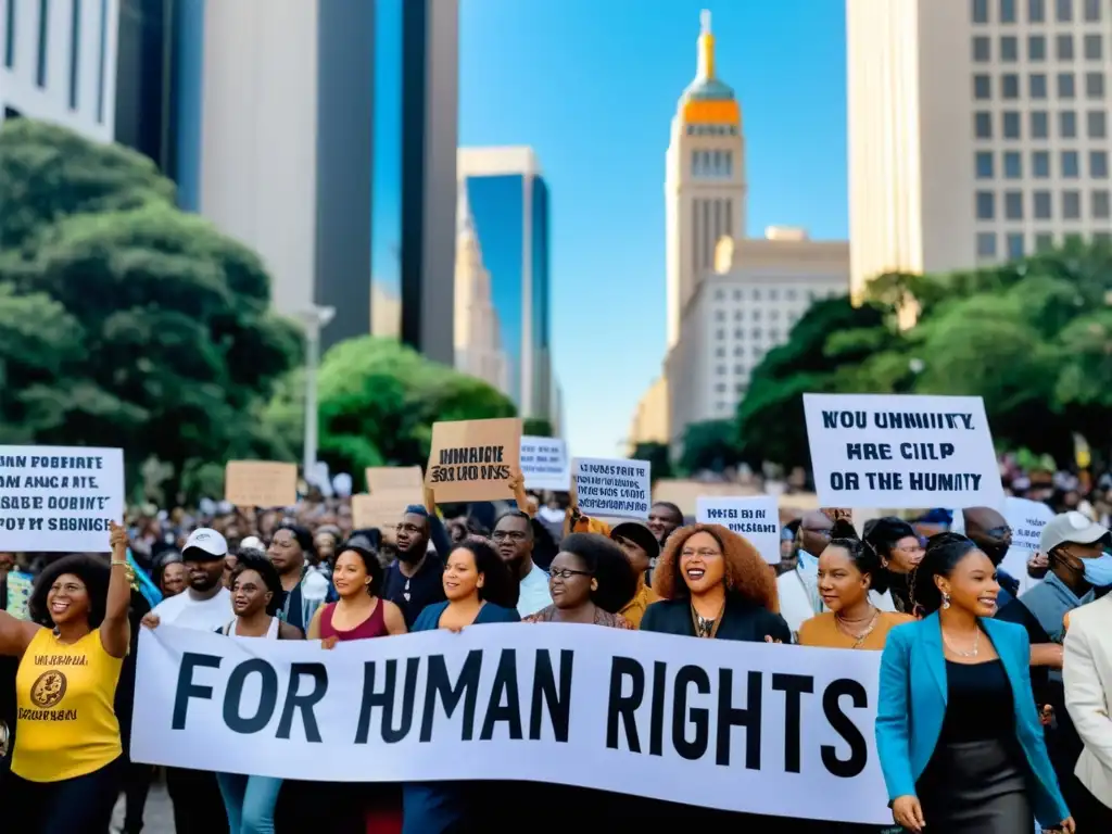 Grupo diverso en protesta pacífica por derechos humanos y paz