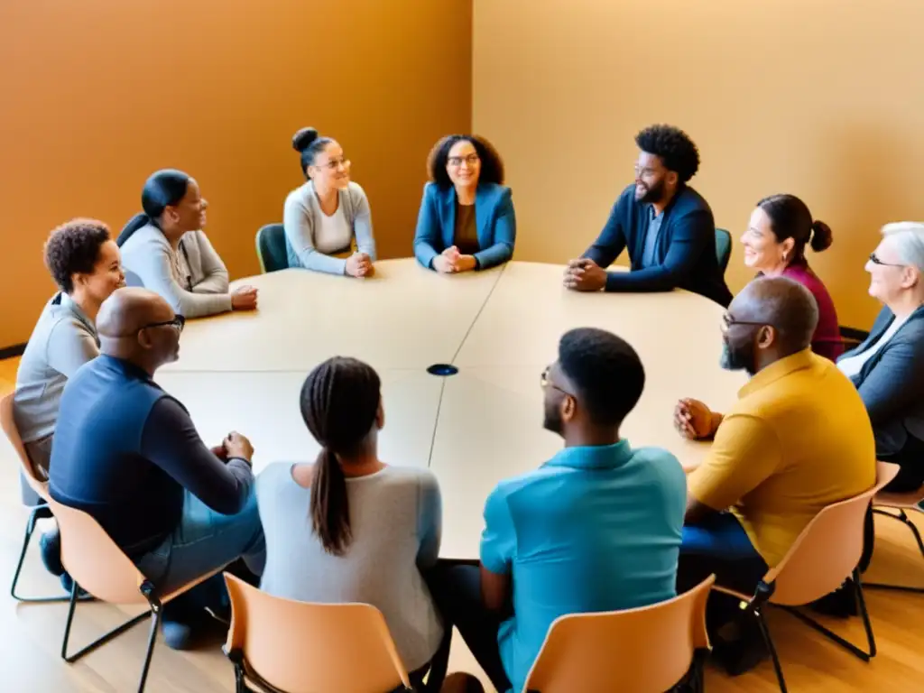 Grupo diverso apoya la salud mental en comunidad, reflejando empatía y solidaridad frente al impacto de la discriminación en grupos vulnerables