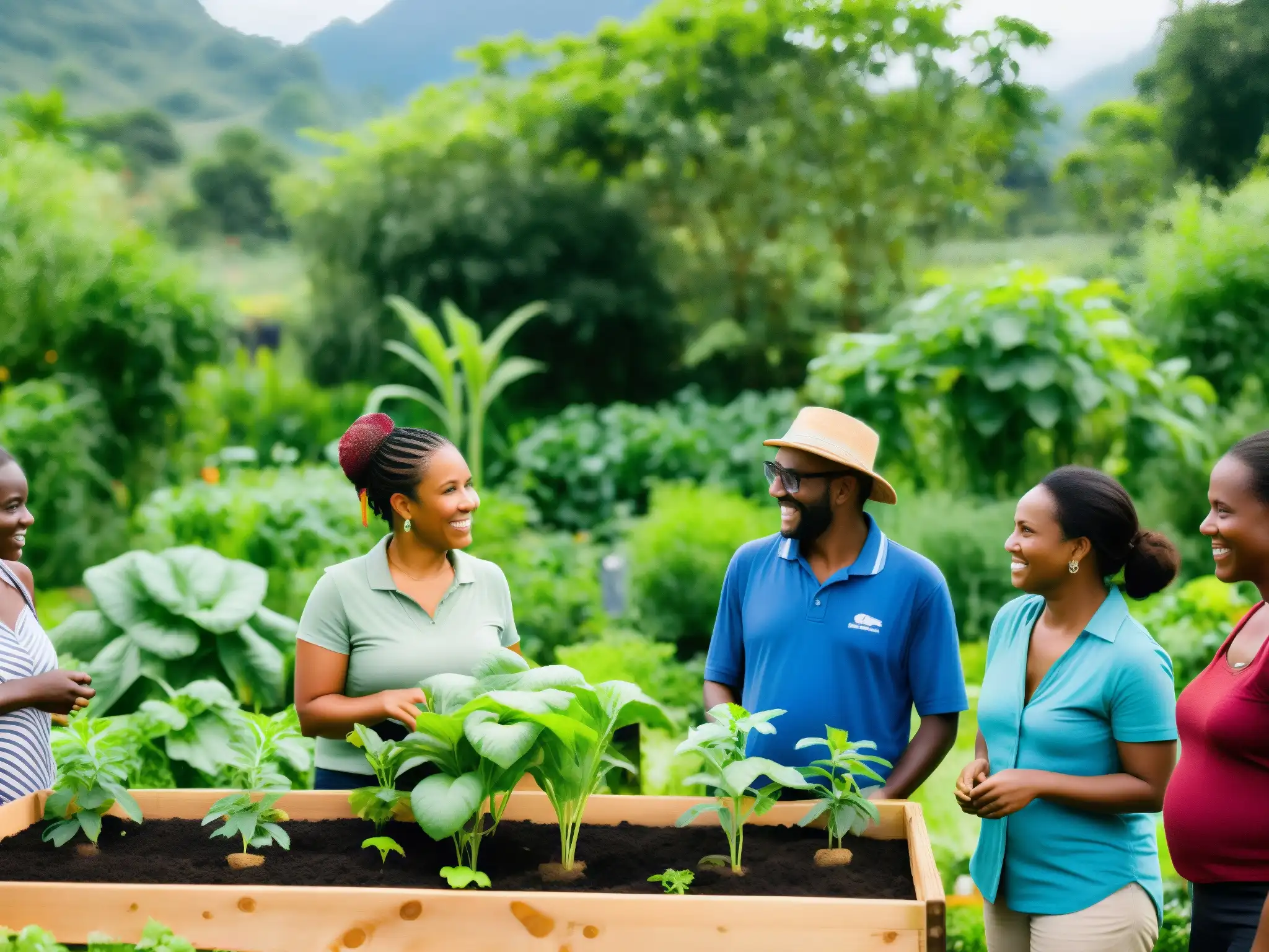 Jardín sostenible: Mujeres liderando la lucha contra el cambio climático Grupo diverso en jardín sustentable, mujeres lideran charla sobre adaptación al cambio climático y el impacto diferencial en mujeres y hombres
