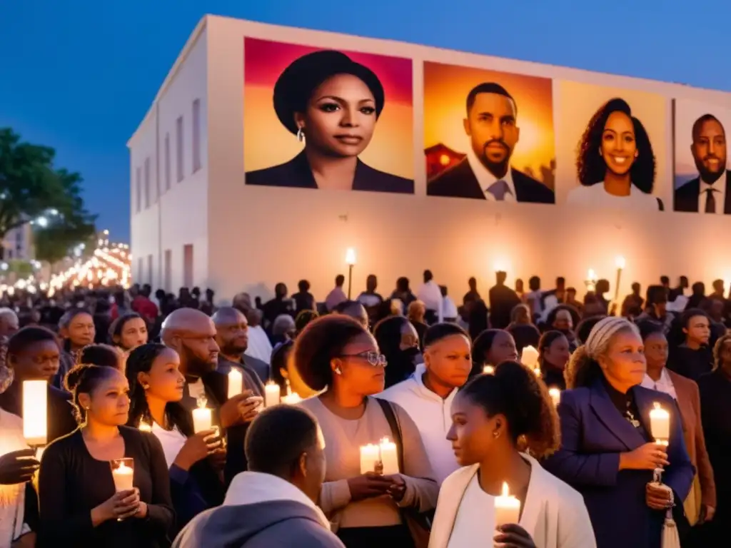 Grupo diverso se reúne con velas y fotos en plaza pública, recordando la importancia de la democracia