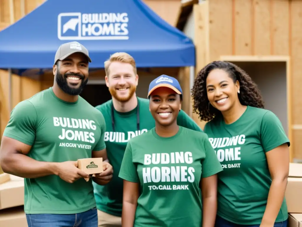 Equipo solidario construyendo hogares Grupo de empleados comprometidos con justicia social participando en proyecto comunitario