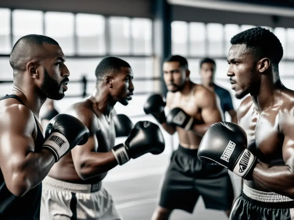 Exinmates encuentran poder y transformación en el ring de boxeo Grupo de ex reclusos se entrenan en un gimnasio, mostrando el impacto del boxeo en reinserción social