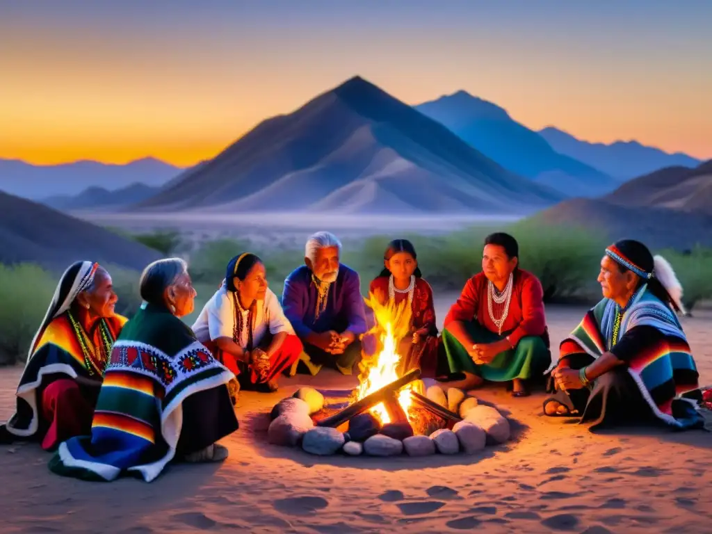 Grupo de Huicholes realizando ceremonia sagrada al atardecer en el desierto de México, en medio de conflicto por minería en lugares sagrados