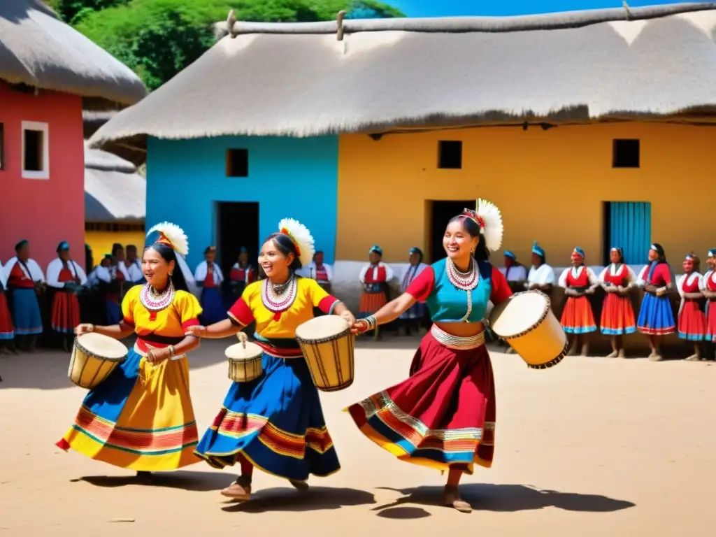 Grupo indígena celebra su cultura con música y danza, mostrando su derecho a la libre expresión cultural en la plaza del pueblo