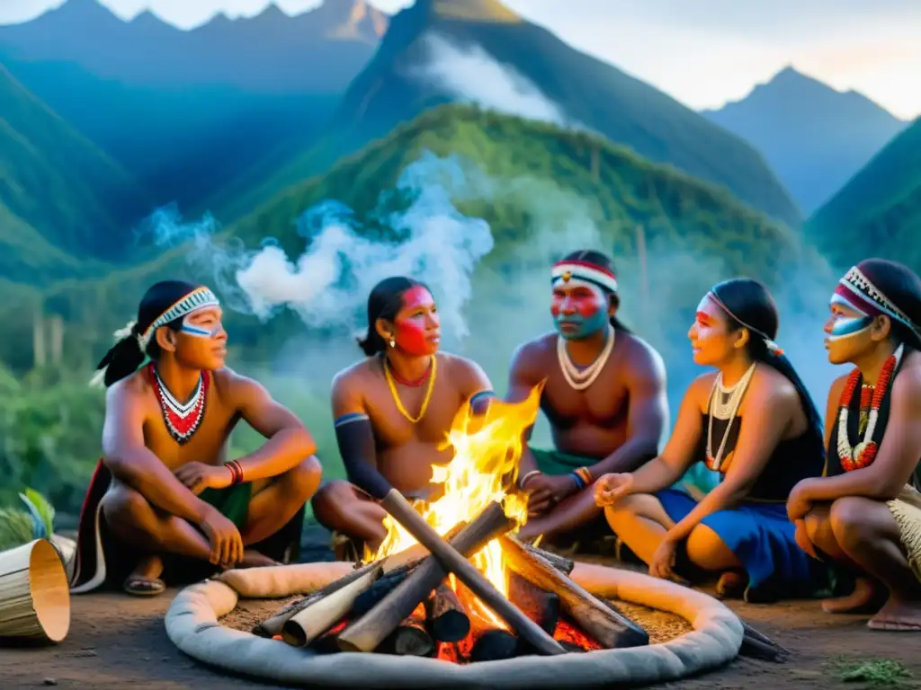 Grupo indígena realiza danza tradicional alrededor del fuego en la selva, resaltando la resistencia y comunidad en tiempos de pandemia