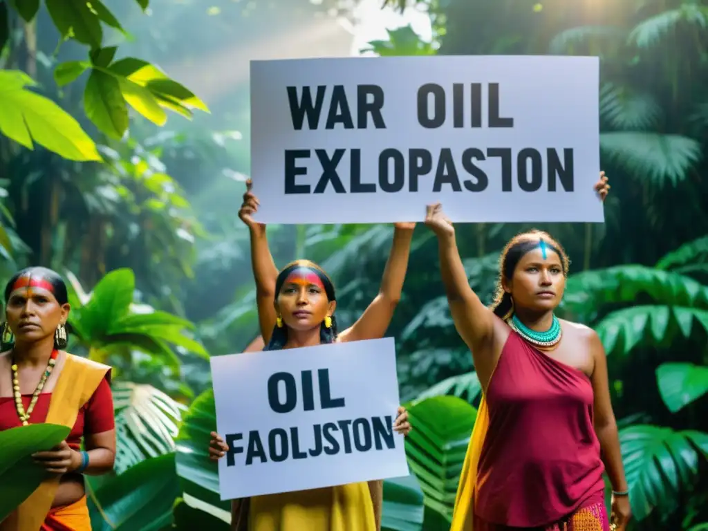 Grupo indígena protesta contra la exploración de petróleo en áreas protegidas, en la exuberante selva