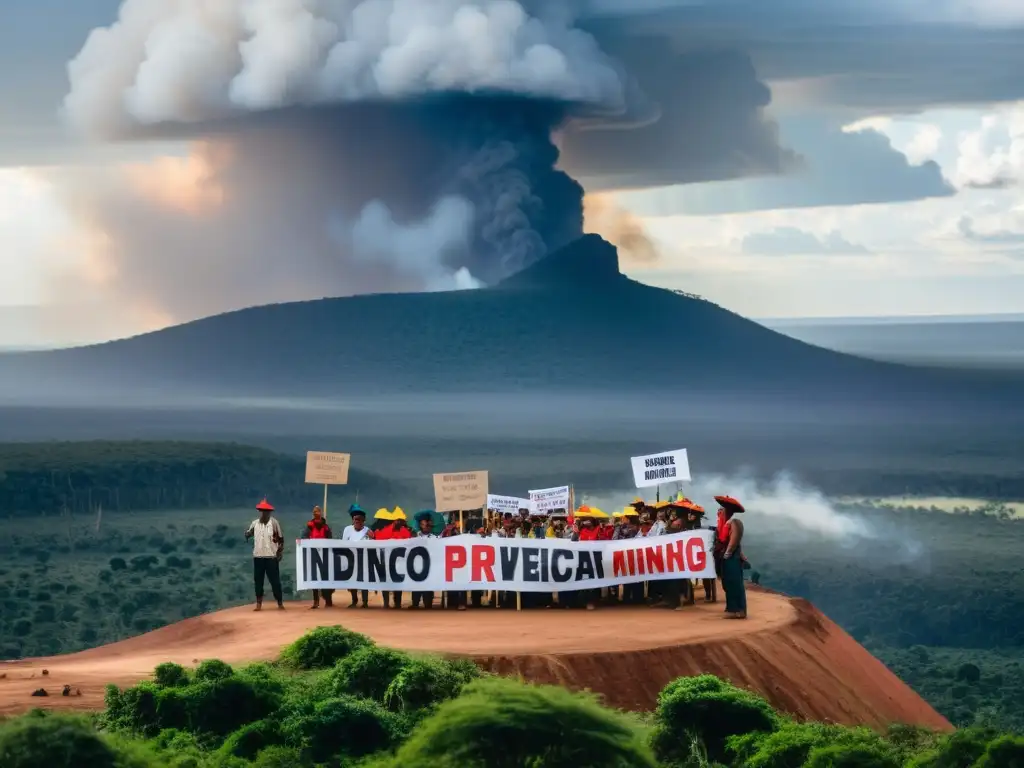 Grupo indígena en protesta contra el impacto del Arco Minero del Orinoco, luchando por la preservación de su tierra y cultura