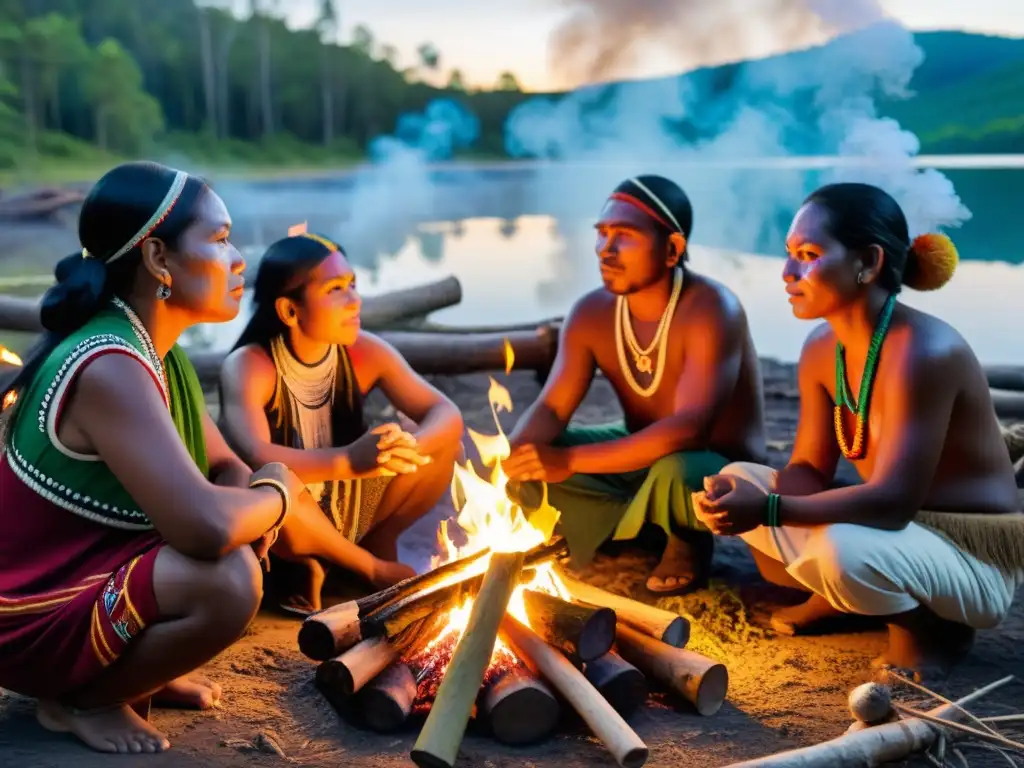 Grupo indígena realiza ritual de honor a la tierra en bosque biodiverso, expresiones culturales cambio climático derechos humanos