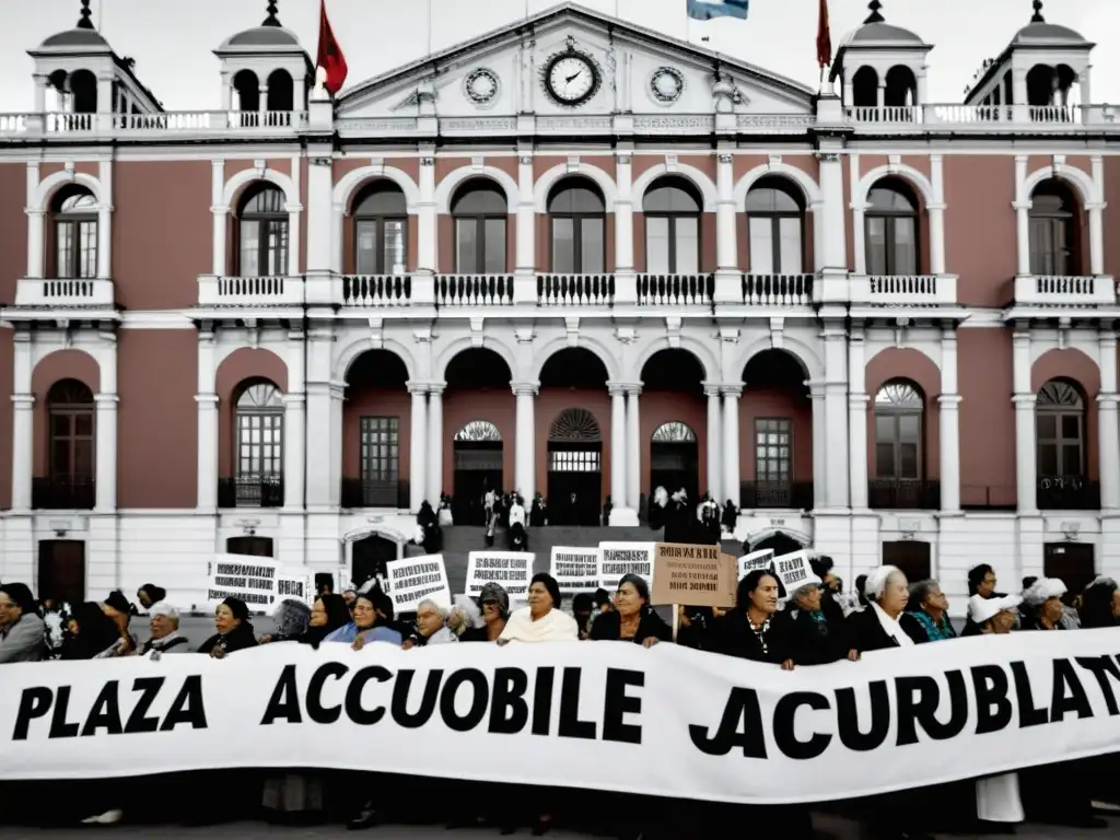 Un grupo de Madres y Abuelas de Plaza de Mayo exige justicia frente a la Casa Rosada, mostrando determinación y fuerza