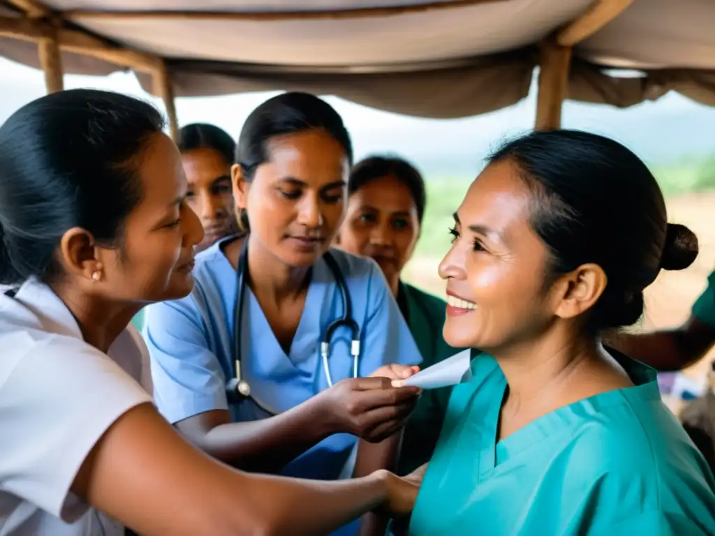 Un grupo de médicos de Médicos Sin Fronteras brinda atención médica en una clínica improvisada en una remota aldea