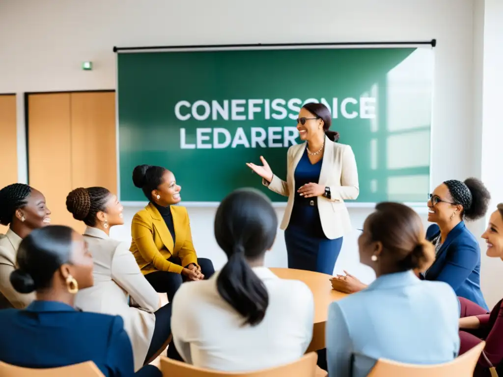 Grupo de mujeres diversas en un taller de liderazgo en ONG