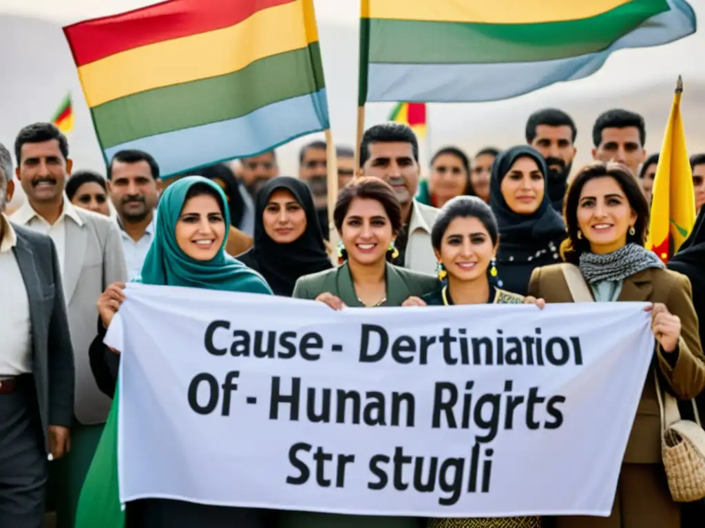 Grupo de mujeres y hombres kurdos unidos en la lucha por los derechos humanos y la resistencia kurda, mostrando determinación y unidad en su causa