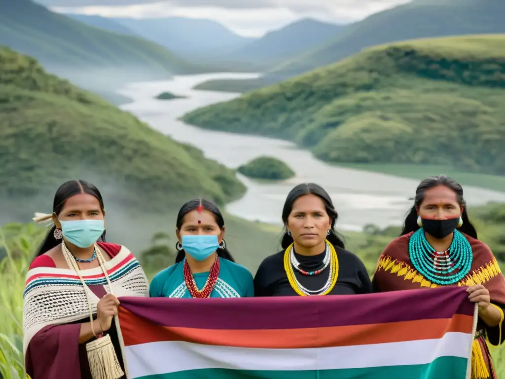 Mujeres indígenas: Resistencia y colorido Grupo de mujeres indígenas con atuendos tradicionales en activismo indígena y derechos de las mujeres