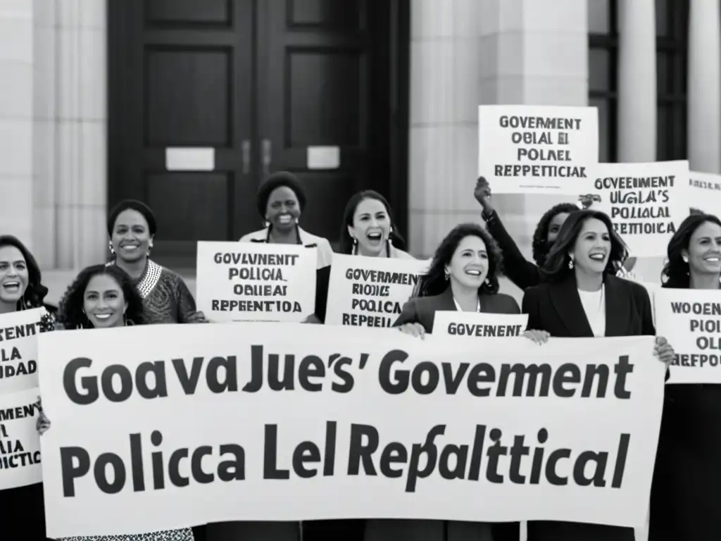 Grupo de mujeres con determinación en manifestación por 'Mujer en la política: barreras y triunfos'