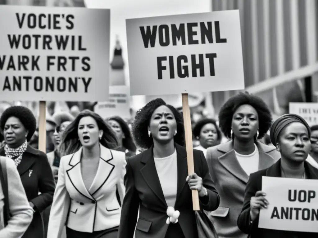 Grupo de mujeres marchando en protesta por la autonomía de la mujer en el debate del aborto, mostrando determinación y fuerza en sus expresiones