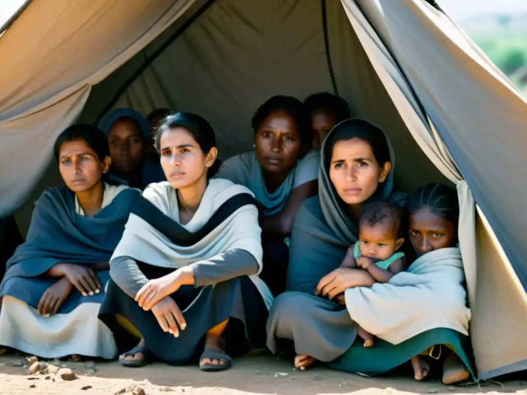 Un grupo de mujeres se resguarda en un refugio improvisado en una zona de guerra