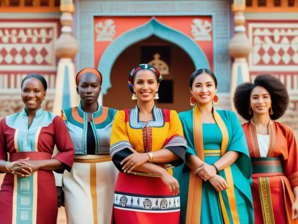 Grupo multicultural de mujeres unidas, expresando fortaleza y diversidad en sociedades patriarcales