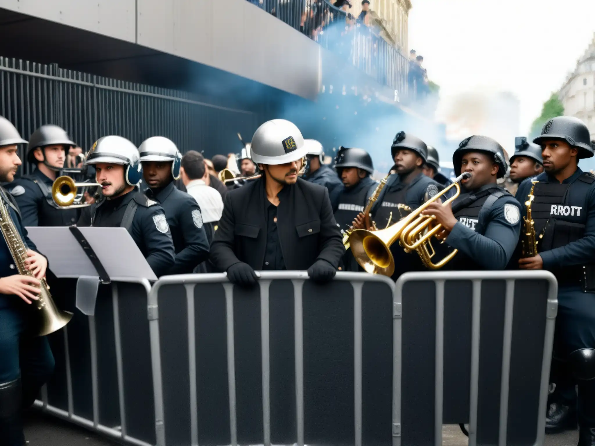 Grupo de músicos desafían la represión cultural con su música, enfrentando a la policía en una actuación valiente y apasionada