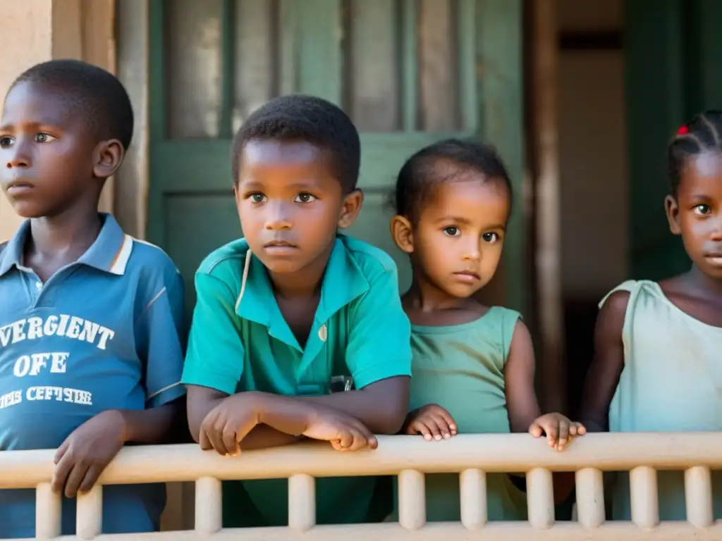 Un grupo de niños espera con esperanza y anhelo frente a una oficina gubernamental para registrar sus nacimientos