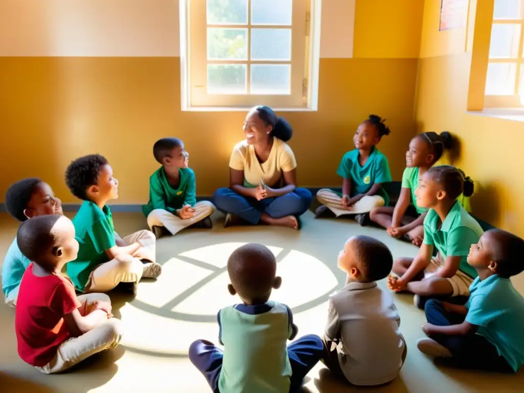 Un grupo de niños escucha atentamente a su maestra mientras cuentan historias, creando un impacto en la educación infantil