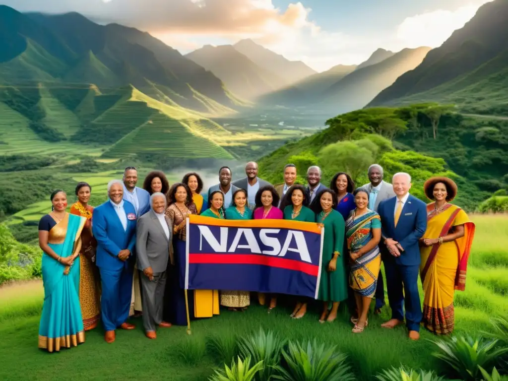 Un grupo de personas de la NASA defiende los derechos humanos en Colombia, con montañas verdes de fondo