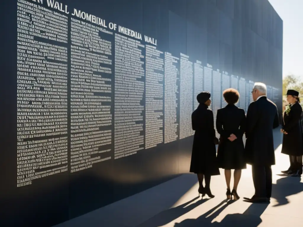 Grupo de personas en un memorial, honrando la preservación de la memoria histórica