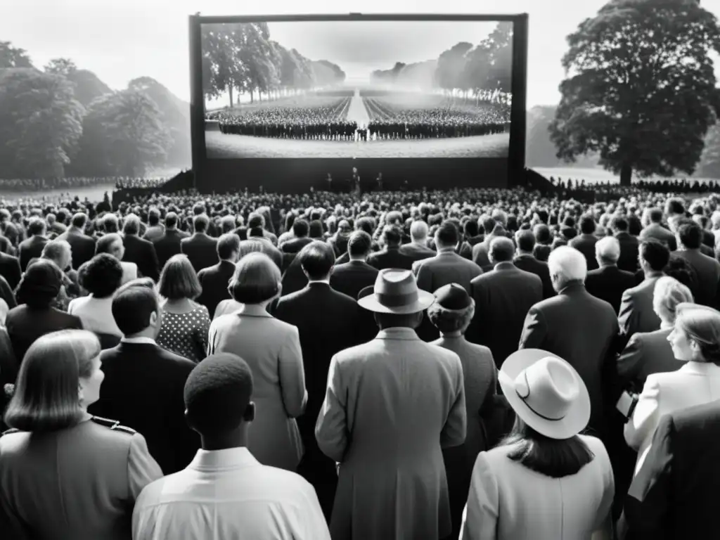 Grupo de personas viendo película histórica al aire libre, reflejando la función del cine en recuperación memoria histórica