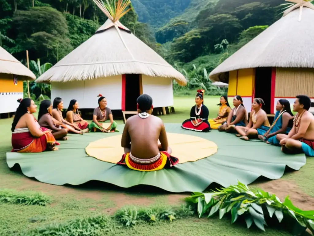 Grupo de poblaciones indígenas reunidas en círculo, con vestimenta tradicional, mostrando determinación y unidad frente a la pandemia