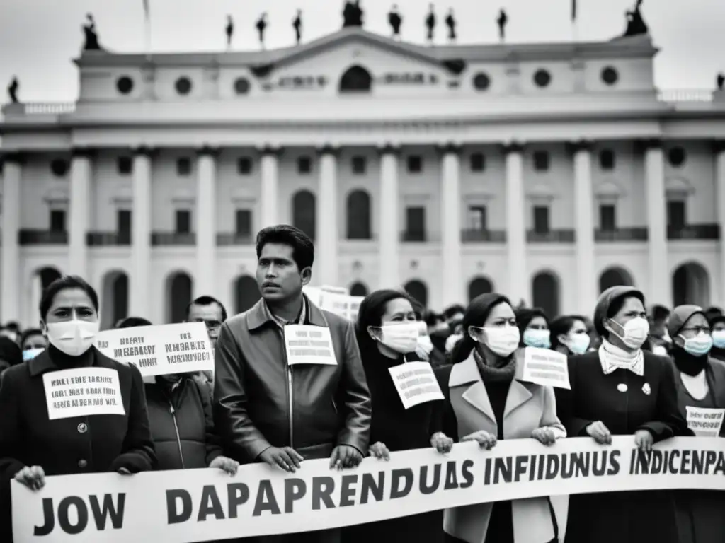 Grupo en protesta silenciosa sosteniendo carteles con nombres de desaparecidos durante dictadura, expresiones de dolor y determinación