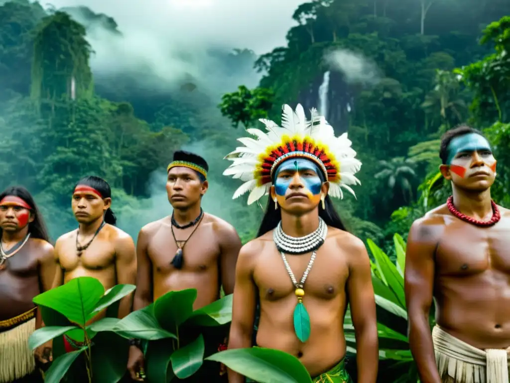 Grupo de indígenas Sarayaku en la selva amazónica de Ecuador, defendiendo sus derechos y tierras con determinación y fuerza