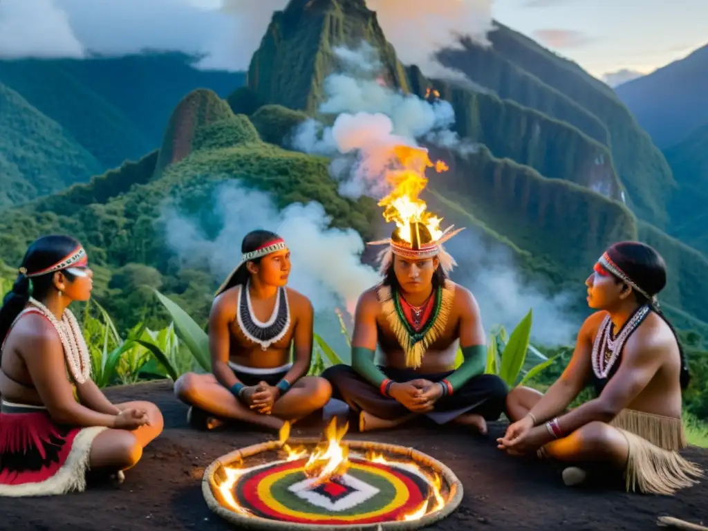 Guardianes de la Tradición Jóvenes Indígenas realizan danza ceremonial alrededor del fuego sagrado en la selva