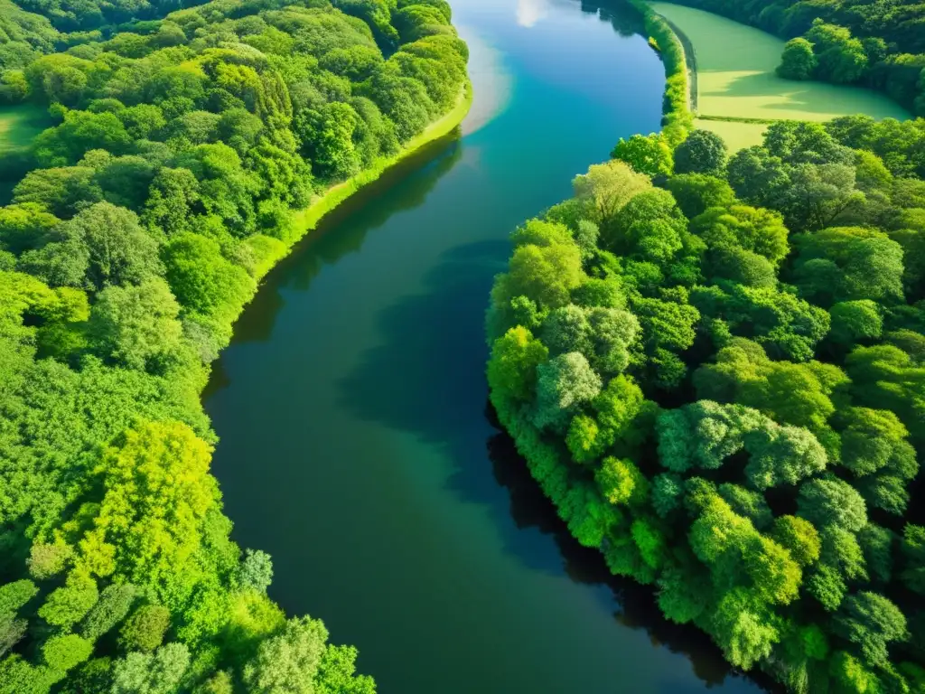 Un hermoso río serpenteante fluye a través de un paisaje exuberante