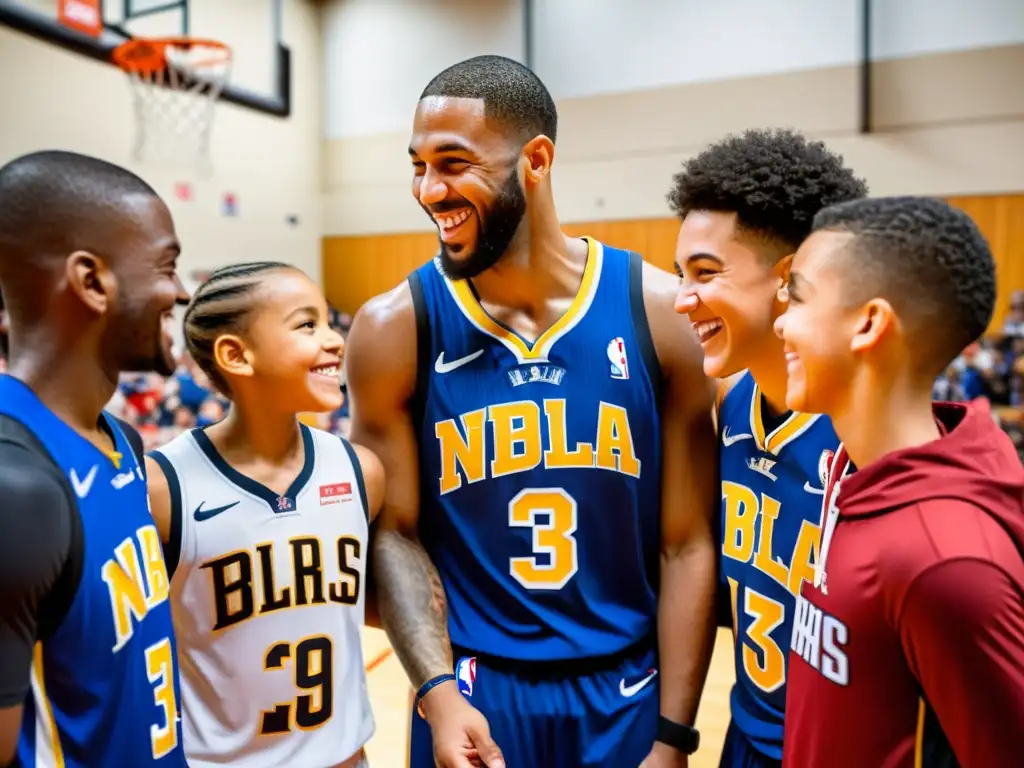 Promoción de igualdad racial NBA: NBA players interactúan con niños de diversas etnias, promoviendo la igualdad y la conexión auténtica