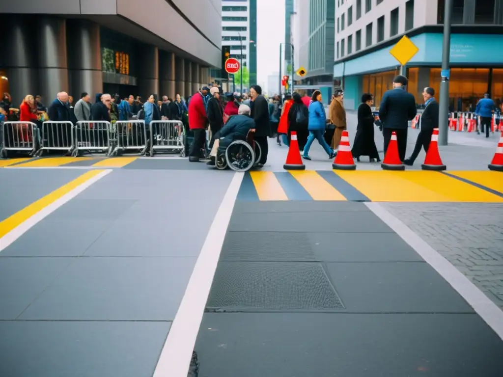 Imagen de acera urbana llena de obstáculos, destacando desafíos de accesibilidad para personas con discapacidad