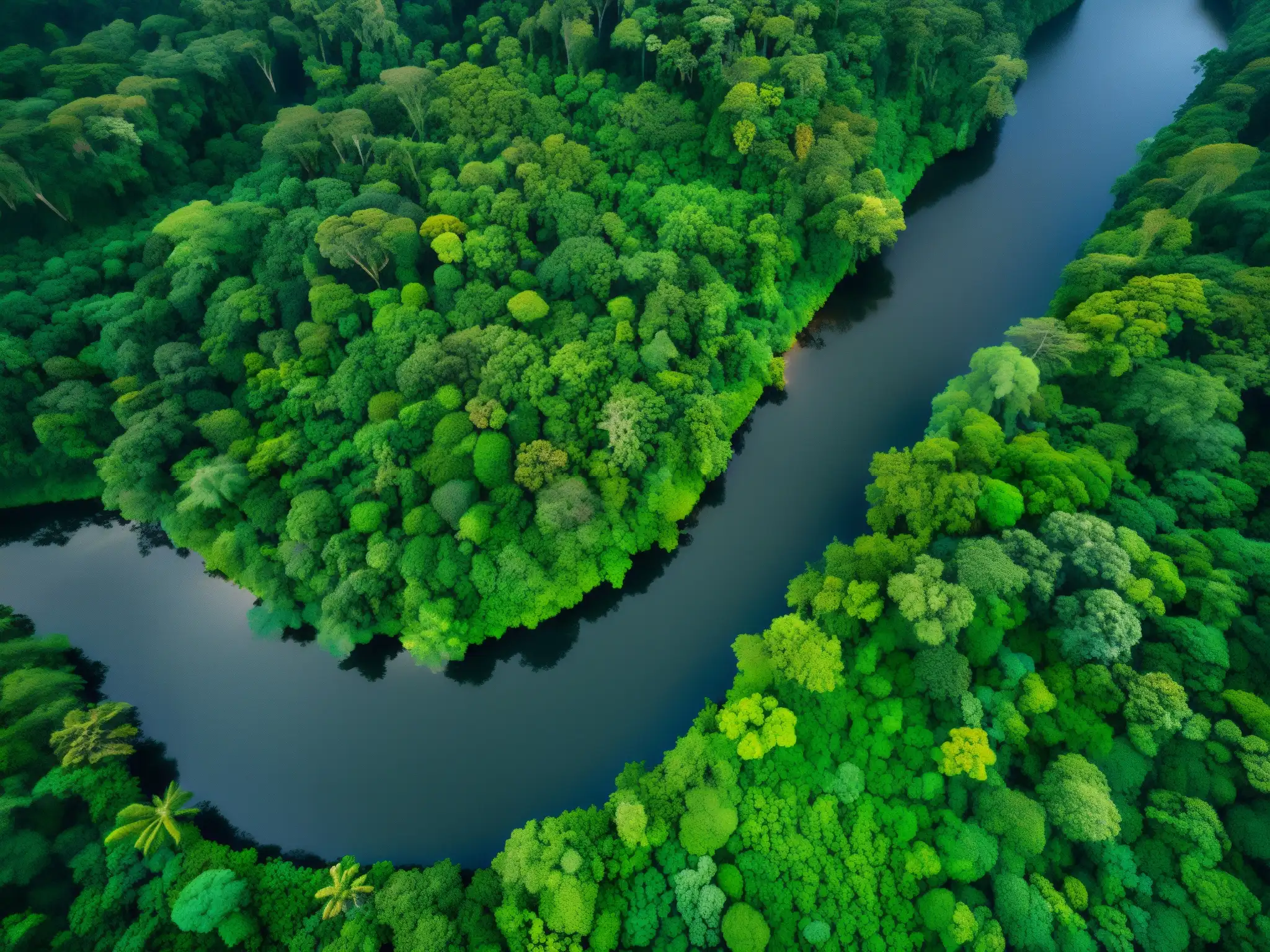 Imagen aérea de exuberante selva con ríos serpenteantes