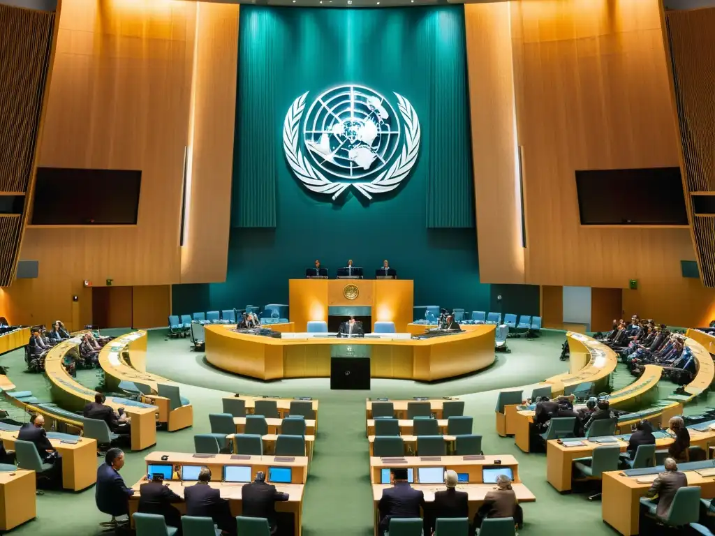 Consejo de Derechos Humanos de la ONU: Debate Global en 8k Una imagen de alta resolución del Consejo de Derechos Humanos de la ONU en Ginebra, Suiza, con delegados de todo el mundo en intensas discusiones