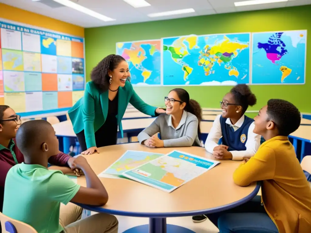 Imagen de aula inclusiva con diversidad cultural y edad, reforma educativa y defensa derechos humanos reflejados en enérgica discusión estudiantil