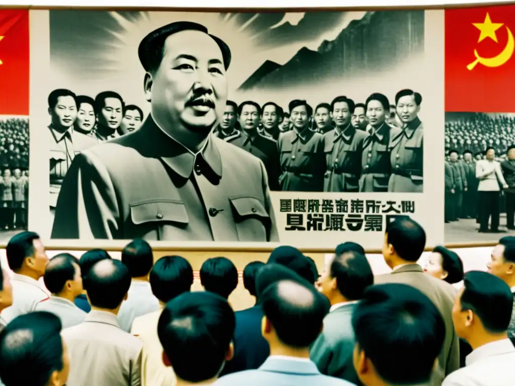 Imagen en blanco y negro de una denuncia pública en la China de Mao, mostrando la intensa atmósfera de censura y control