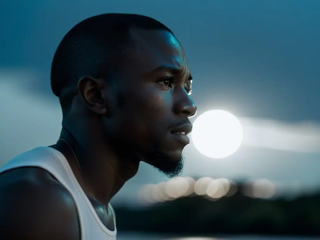 Exploración emocional en blanco y negro: La complejidad de la autodescubrimiento en 'Moonlight' Imagen en blanco y negro de la película 'Moonlight' que representa la compleja exploración de la identidad y la aceptación del personaje principal