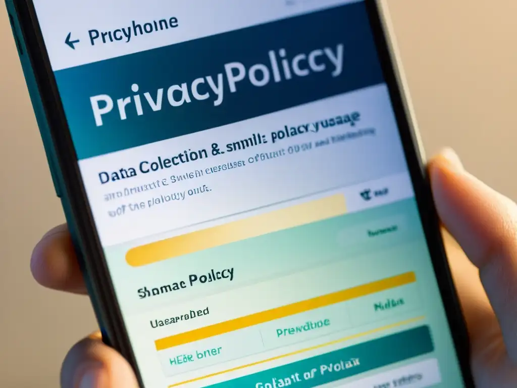 Una imagen detallada muestra la pantalla de un smartphone con un documento de política de privacidad